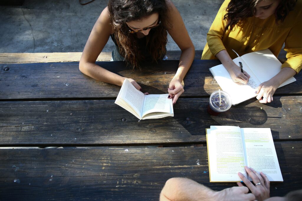 French learners practising conversation together